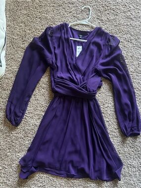 Express Deep Purple Wrap Long Sleeve Dress
